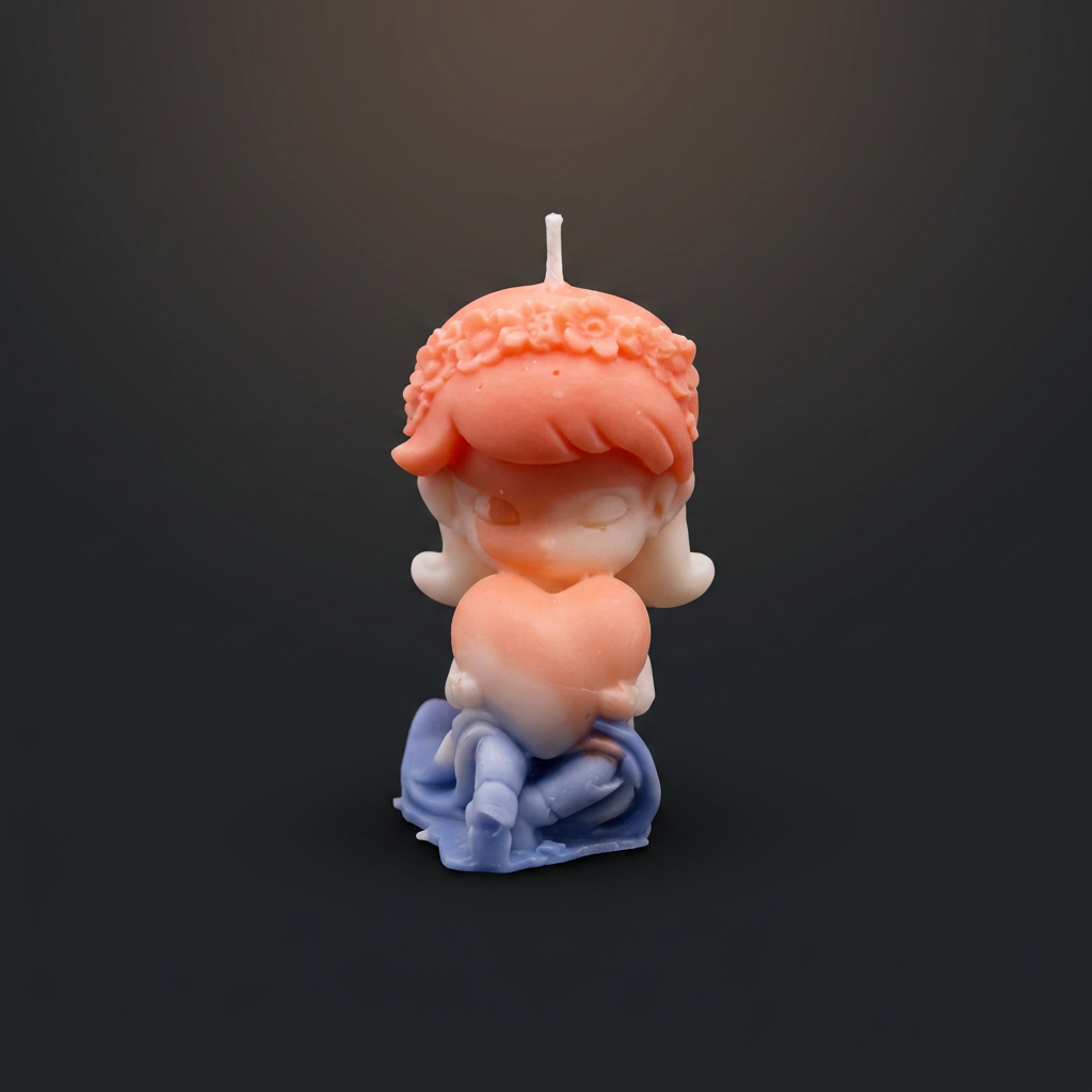 Flower Crown Cherub — Peach handmade beeswax candle by Flickering Fortunes