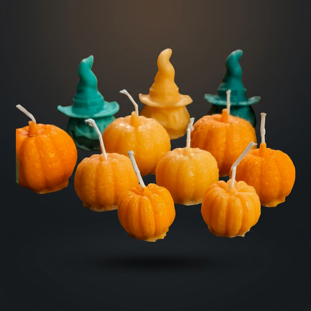 Mini Pumpkin Flock handmade beeswax candle by Flickering Fortunes