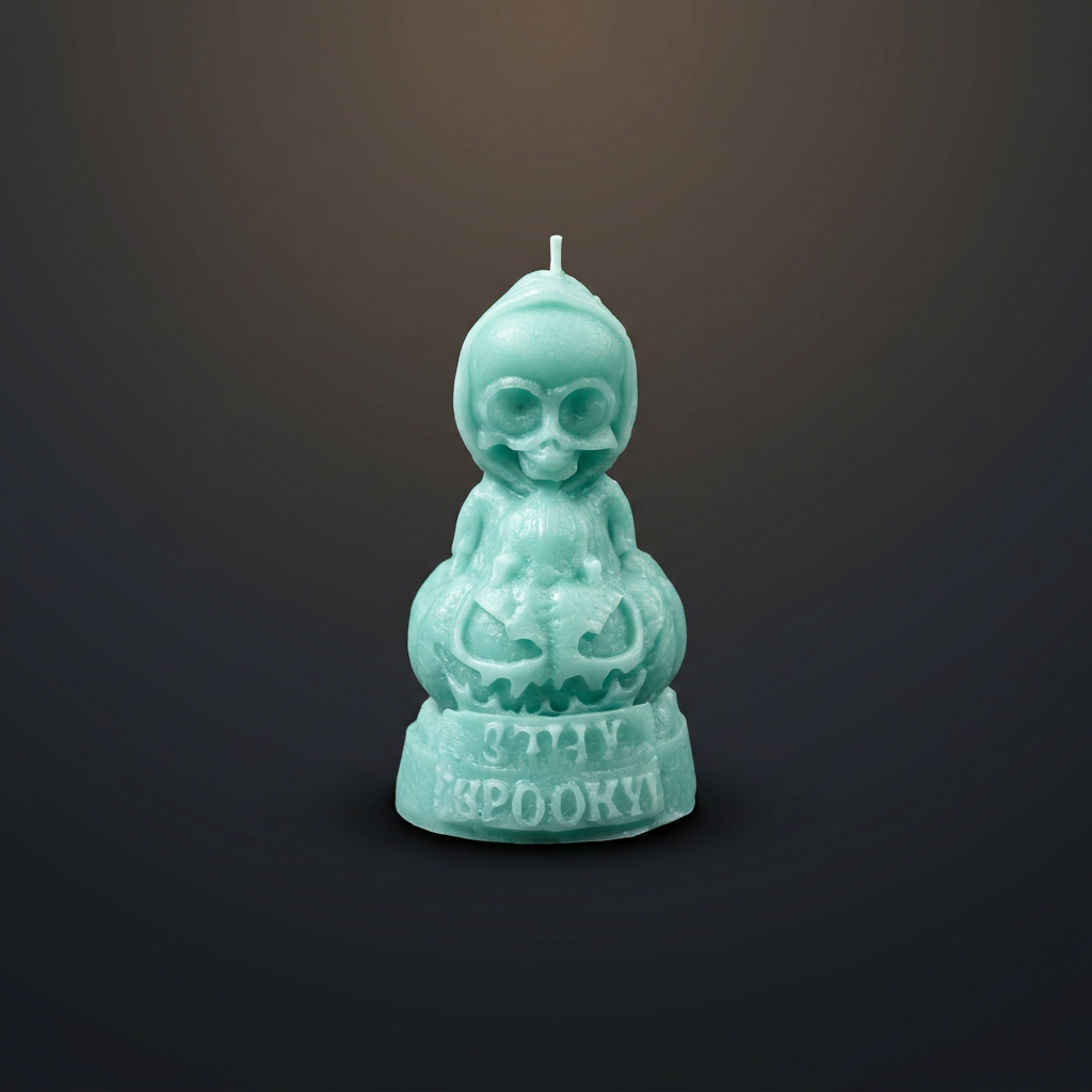 Skull-on-Pumpkin — Trio handmade beeswax candle by Flickering Fortunes