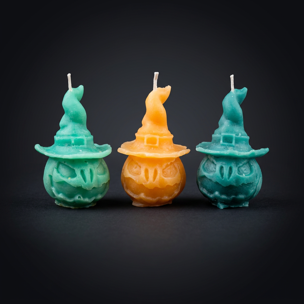 Witch Hat Pumpkin — Trio handmade beeswax candle by Flickering Fortunes