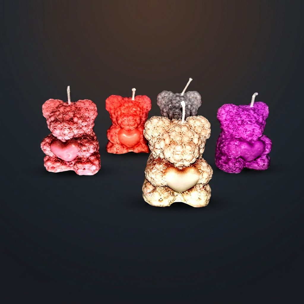 The Rose Bear Family handmade beeswax candle by Flickering Fortunes