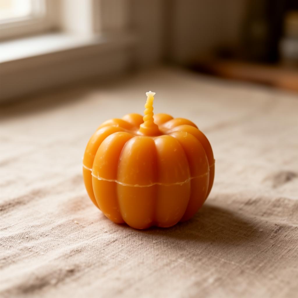 Mini Pumpkin — Single handmade beeswax candle by Flickering Fortunes