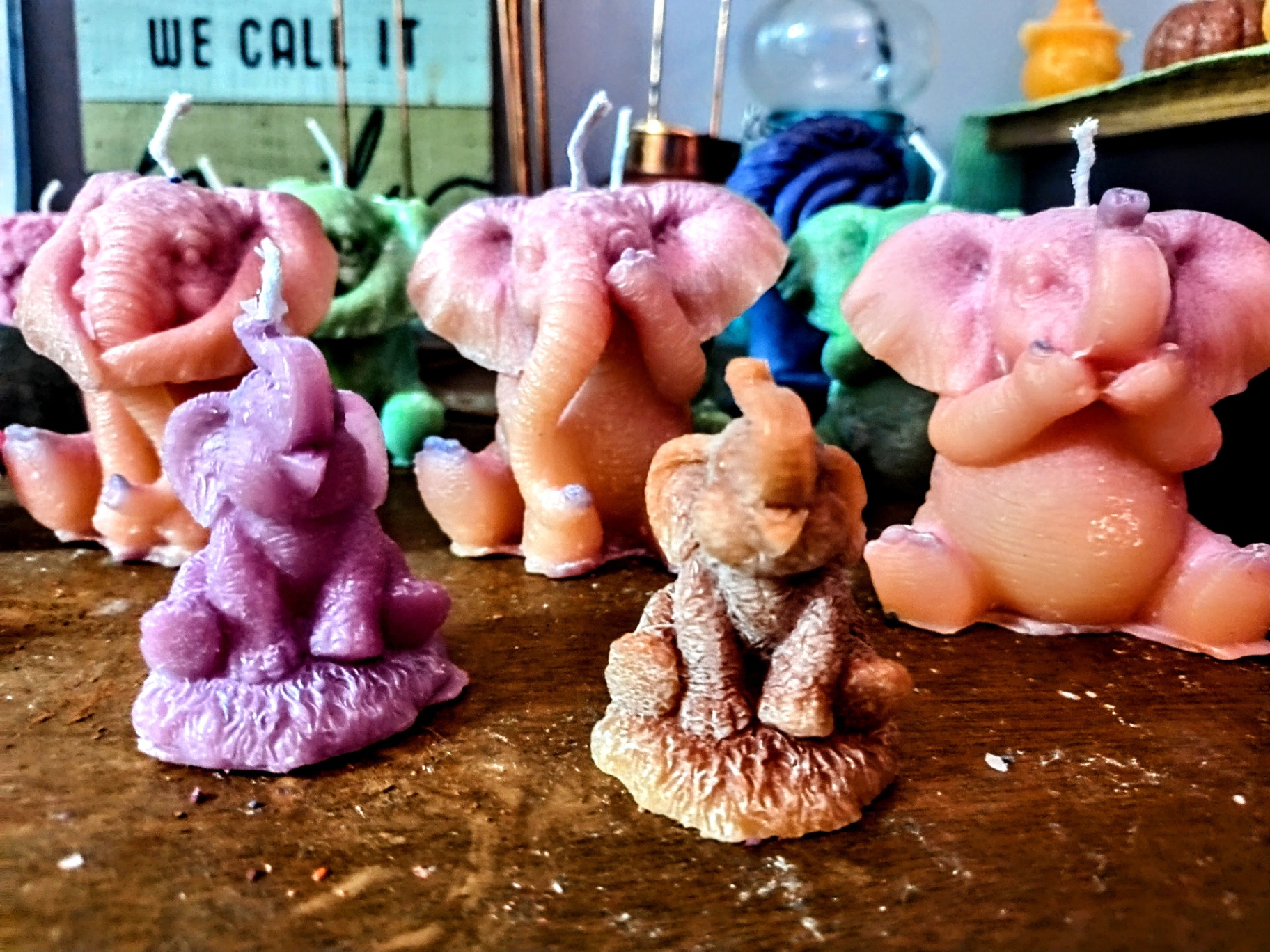Pastel Elephant Family — 5-Piece Collector Set handmade beeswax candle by Flickering Fortunes