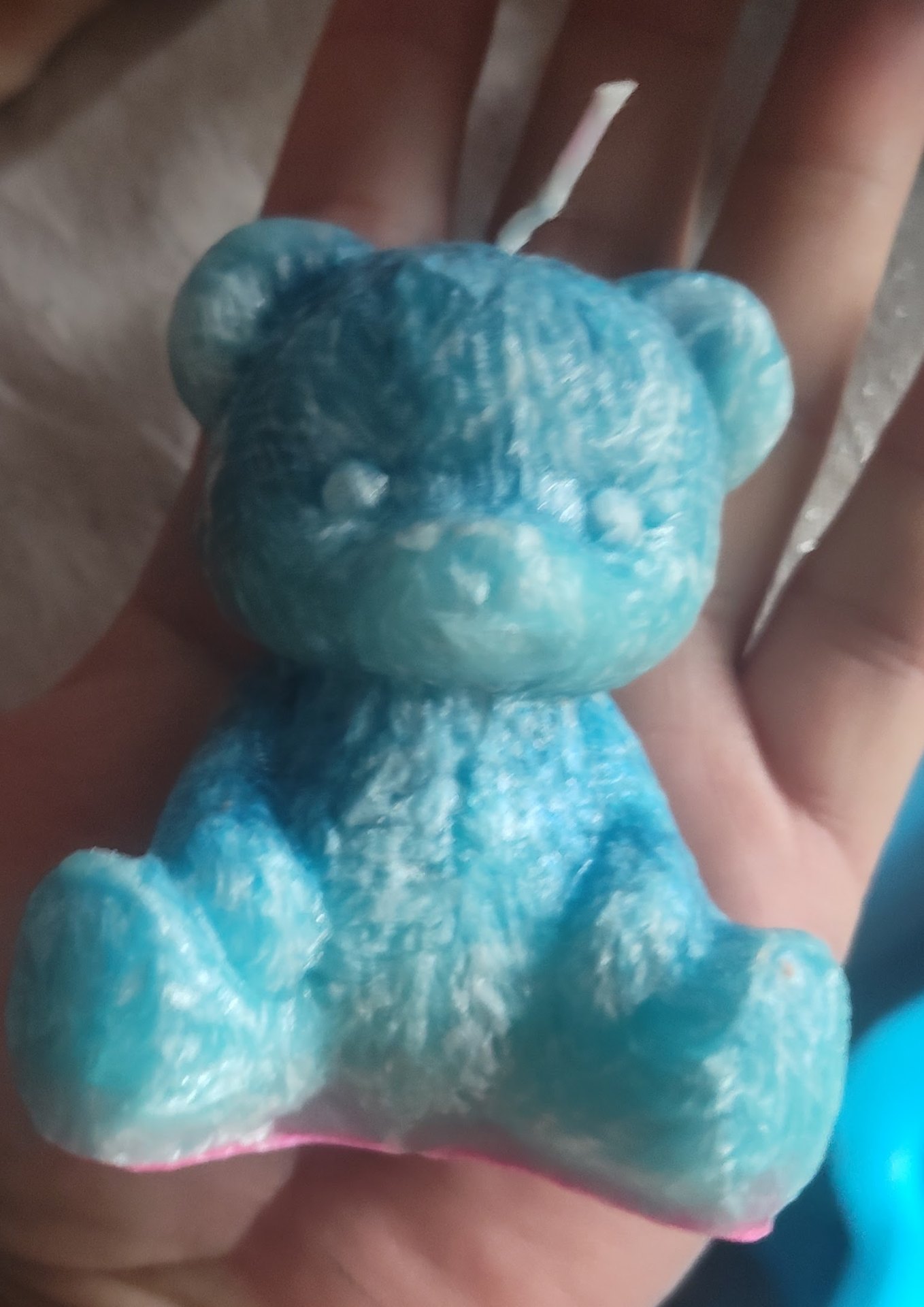 Pocket Bear — Baby Blue handmade beeswax candle by Flickering Fortunes