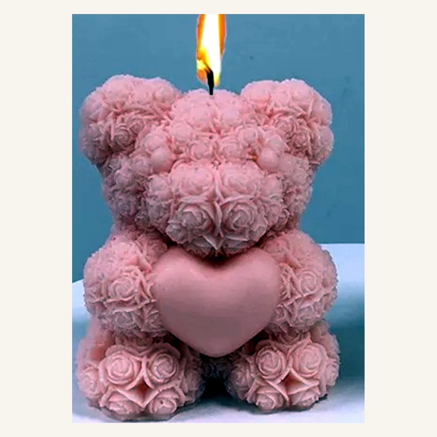 Blushing Rose Bear handmade beeswax candle by Flickering Fortunes