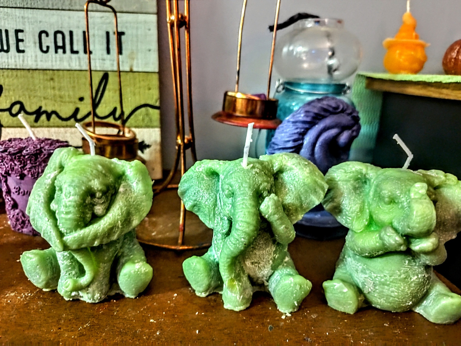 Sage Elephant Trio — Heavyweight Collector Set handmade beeswax candle by Flickering Fortunes