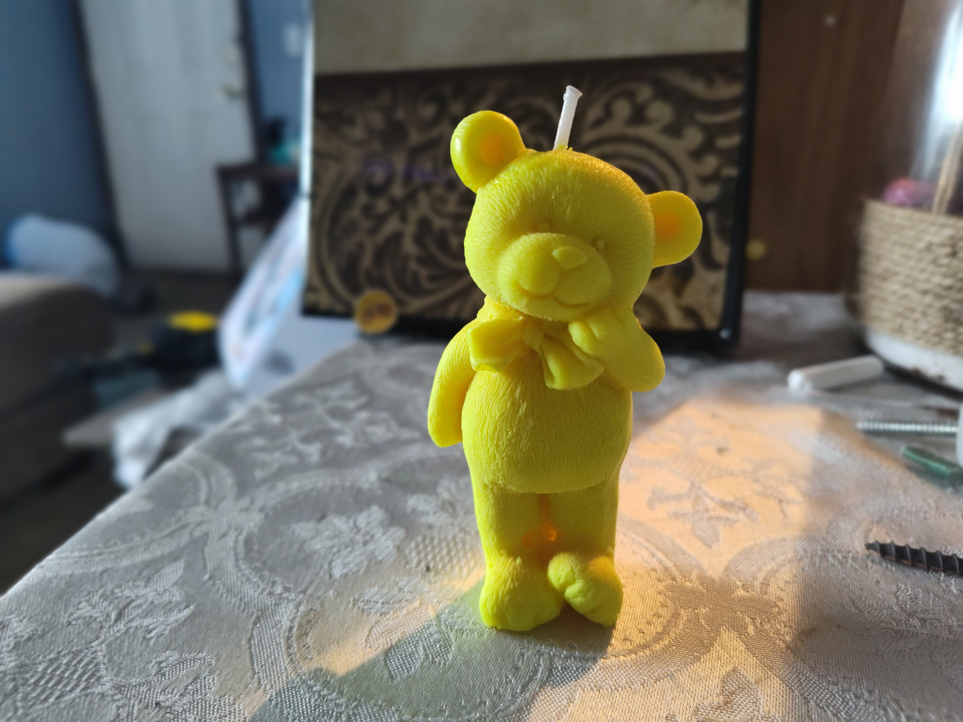 Sunny Standing Bear handmade beeswax candle by Flickering Fortunes