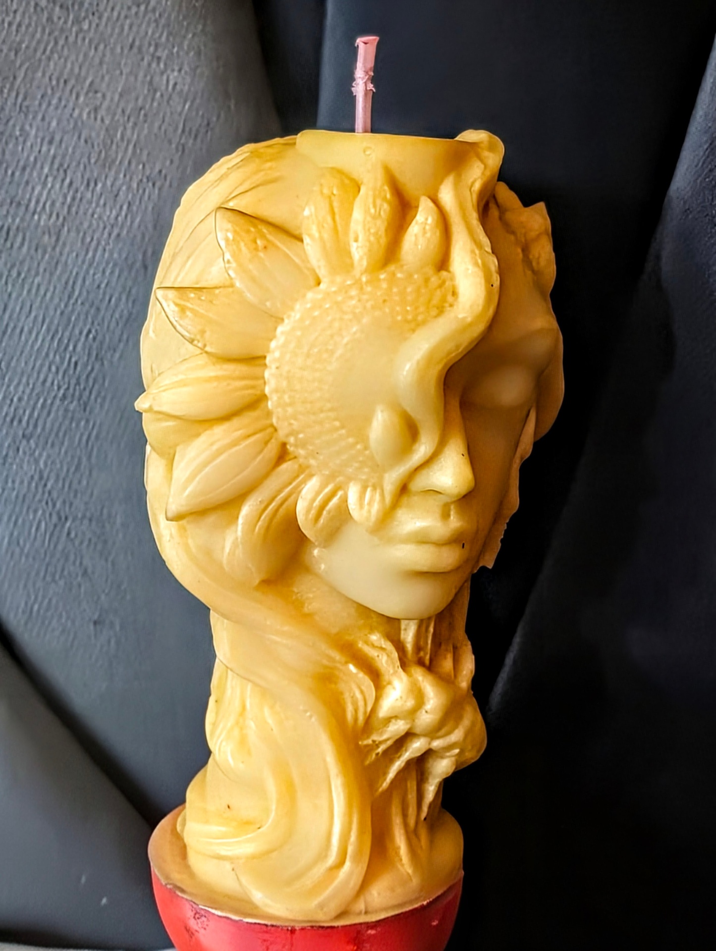 Sunflower Goddess handmade beeswax candle by Flickering Fortunes