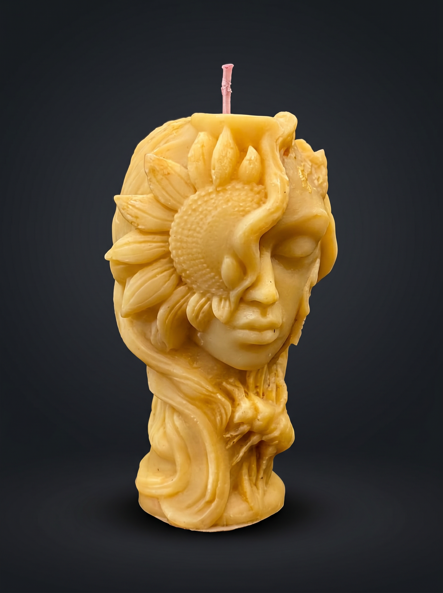 Sunflower Goddess handmade beeswax candle by Flickering Fortunes