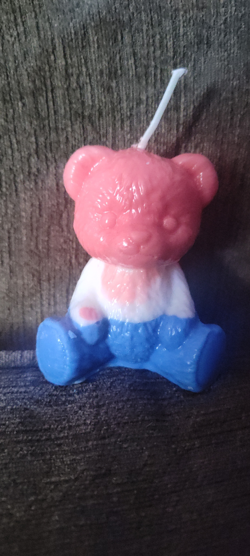 Trans Pride Bow Bear handmade beeswax candle by Flickering Fortunes