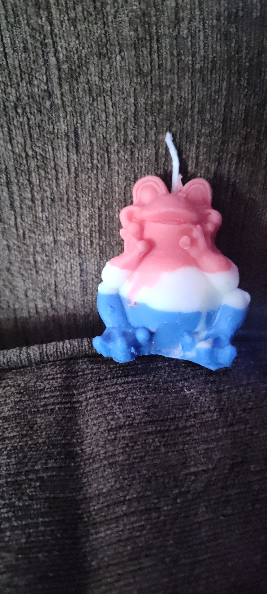 Trans Pride Zen Frog handmade beeswax candle by Flickering Fortunes