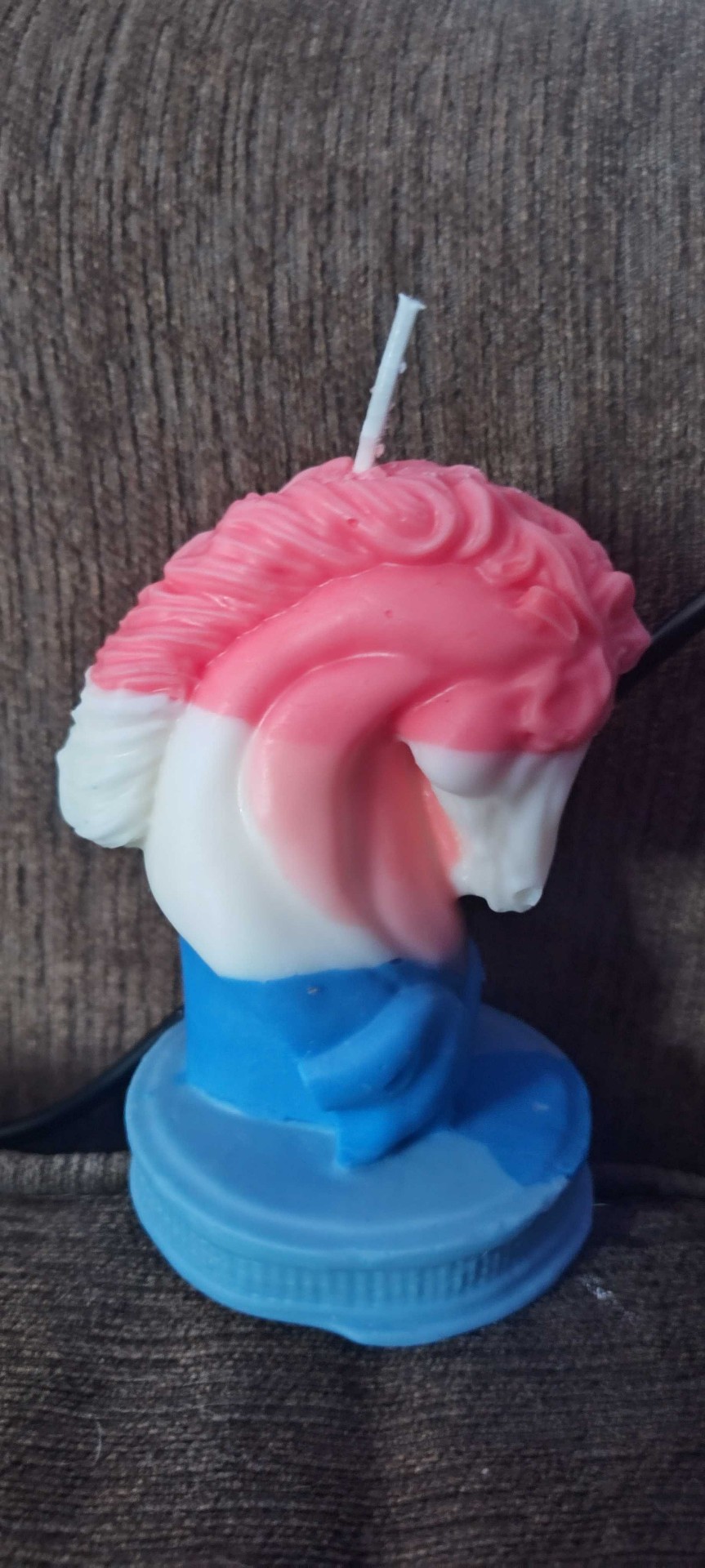 Trans Pride Horse Bust handmade beeswax candle by Flickering Fortunes