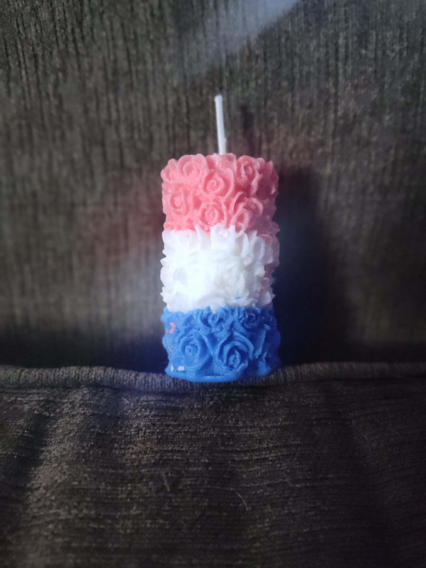 Trans Pride Rose Pillar handmade beeswax candle by Flickering Fortunes