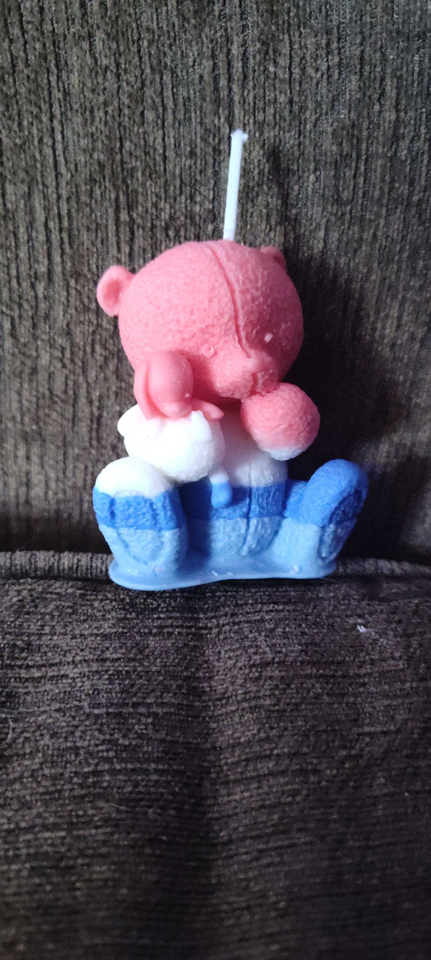 Trans Pride Wishing Bear handmade beeswax candle by Flickering Fortunes