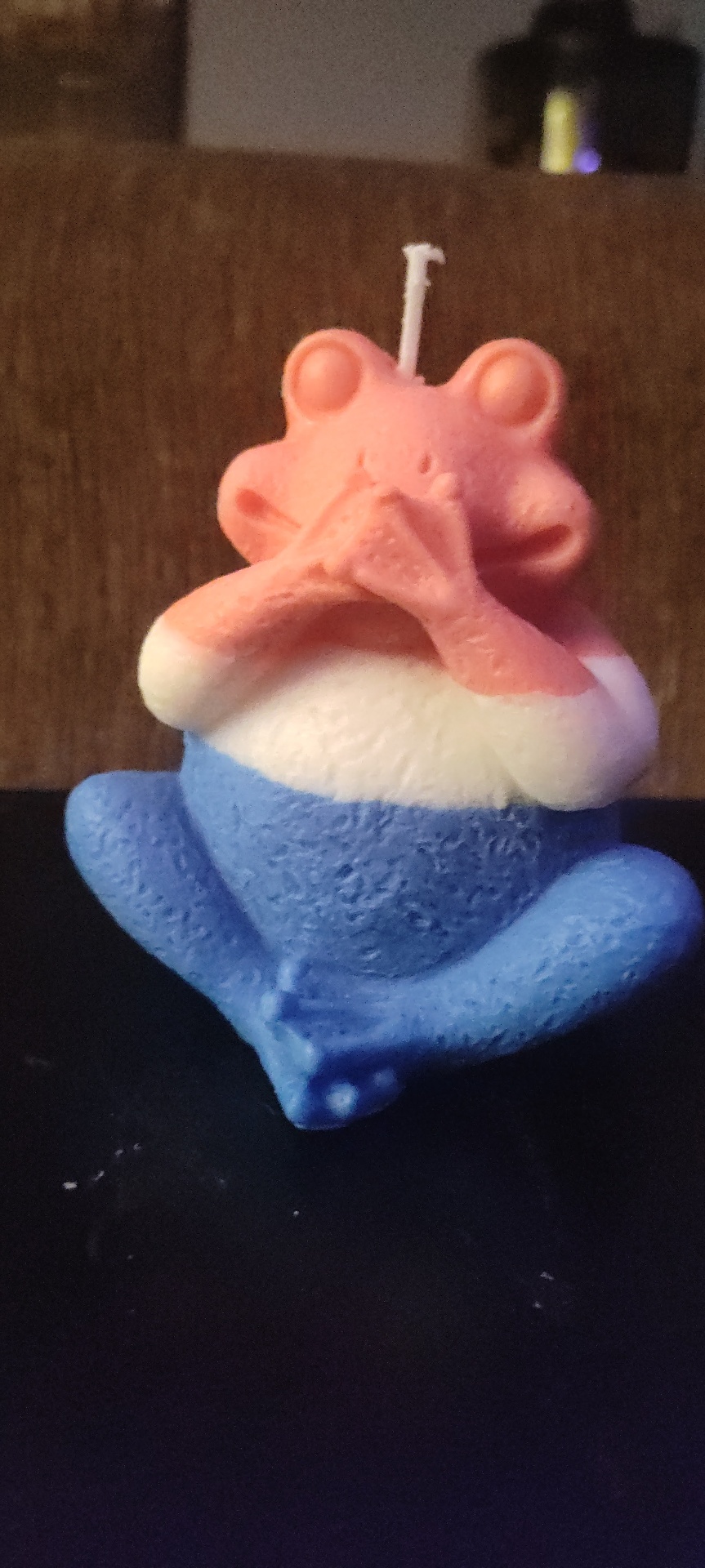Trans Pride Meditating Frog handmade beeswax candle by Flickering Fortunes