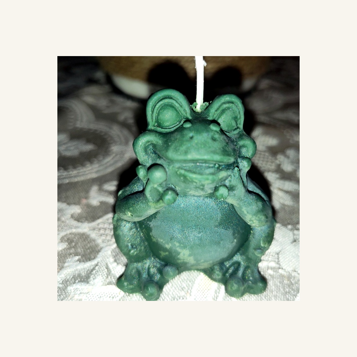 Little Wisdom Frog handmade beeswax candle by Flickering Fortunes