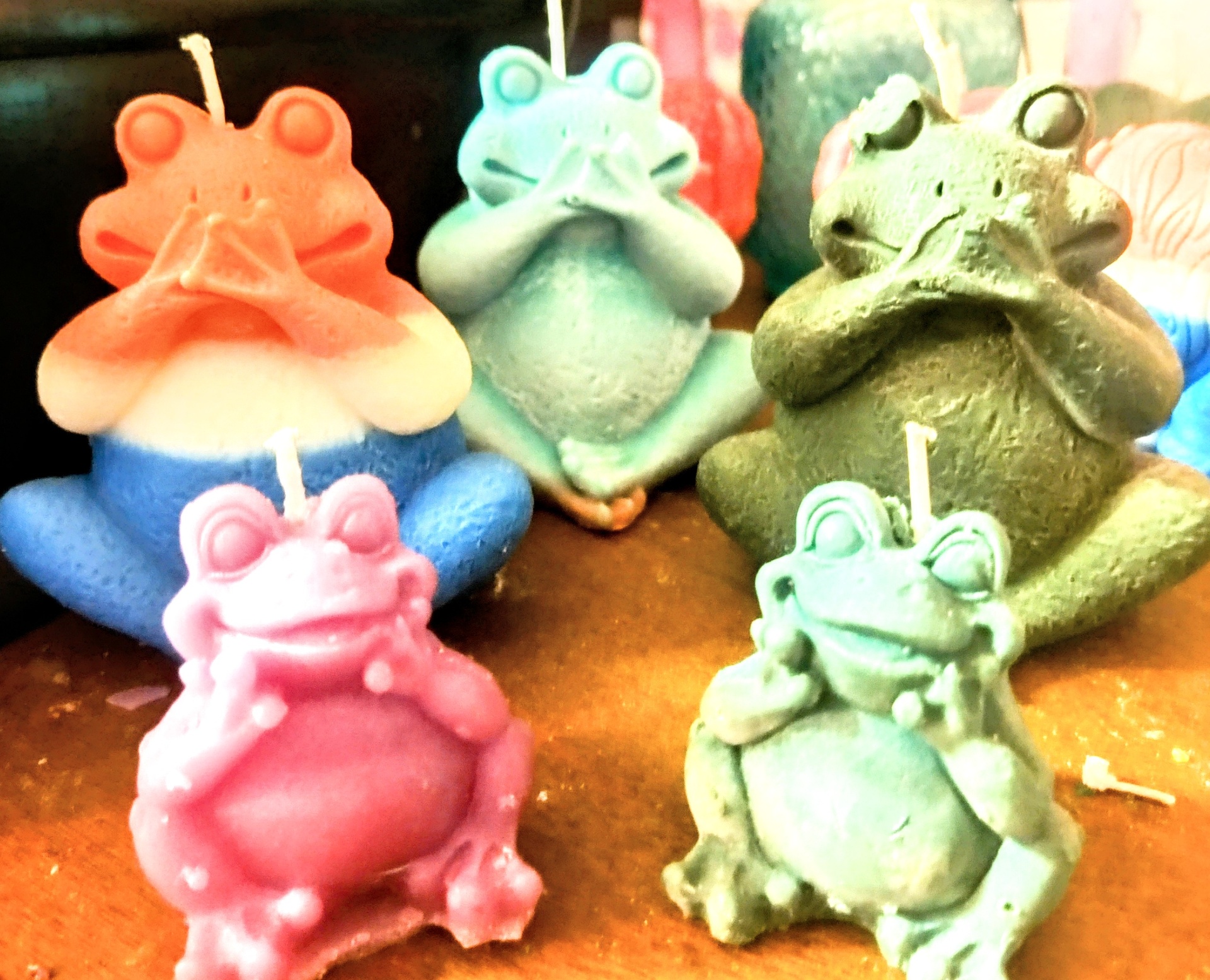 Zen Frog Collection handmade beeswax candle by Flickering Fortunes